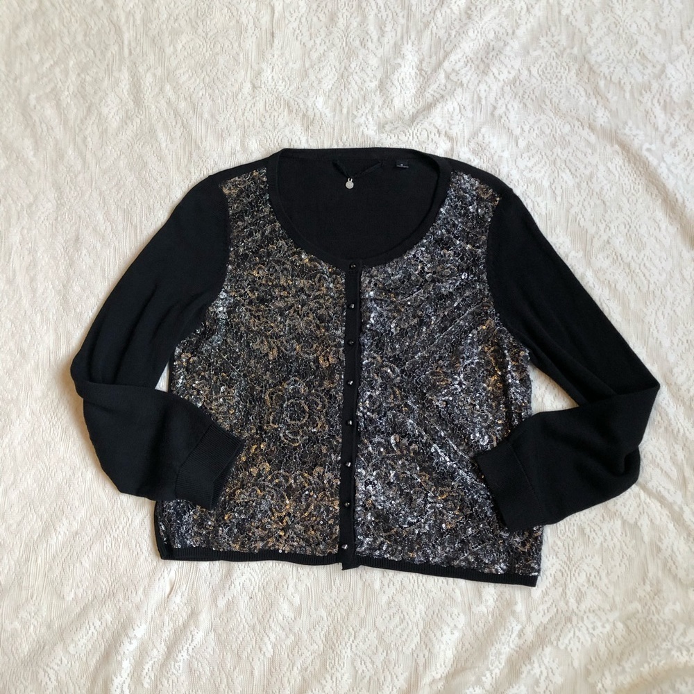Anthro Knitted &Knotted sequined sparkly cardigan - Picture 2 of 11
